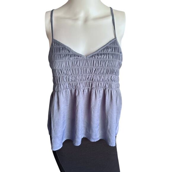 American Eagle Tops - AE Smocked summer top medium silky look satin cami slate blue American Eagle​​